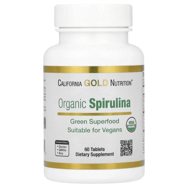 California Gold Nutrition, органическая спирулина с фикоцианином и хлорофиллом, 1500 мг, 60 таблеток (500 мг в каждой таблетке)