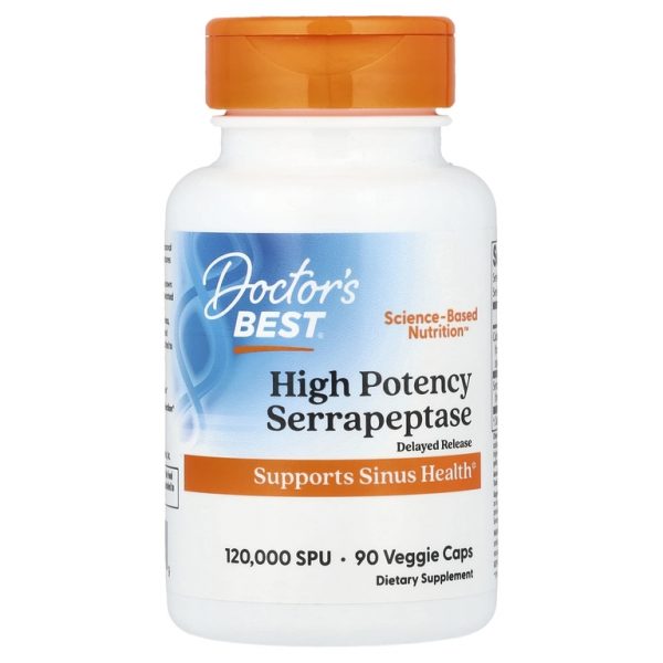 Doctor's Best, высокоэффективная серрапептаза, 90 растительных капсул