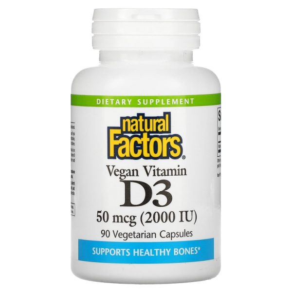 Natural Factors, Веганский витамин D3, 50 мкг (2000 МЕ), 90 вегетарианских капсул
