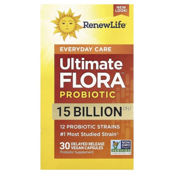 Renew Life, Ultimate Flora™, пробиотик, 15 млрд КОЕ, 30 веганских капсул с отсроченным высвобождением