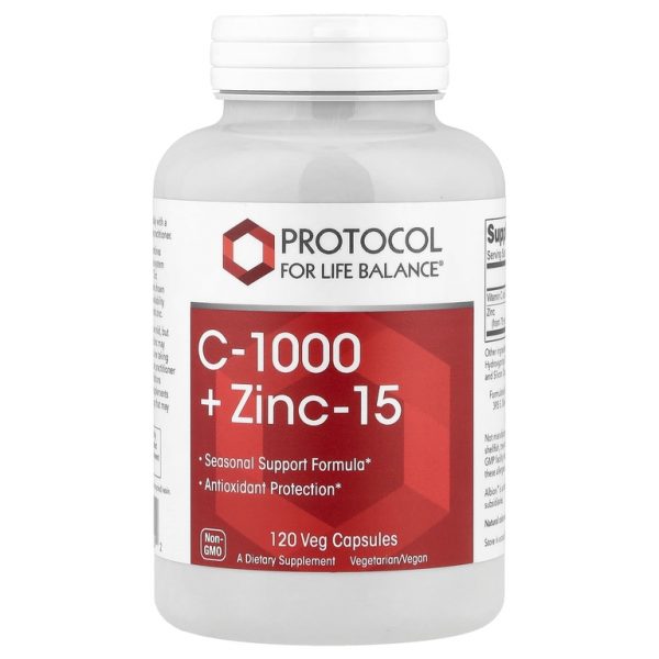 Protocol for Life Balance, C-1000 + Zinc-15, 120 вегетарианских капсул