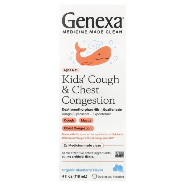 Genexa, Детский кашель и заложенность груди, для детей от 4 лет, органическая черника, 118 мл (4 жидк. унц.)