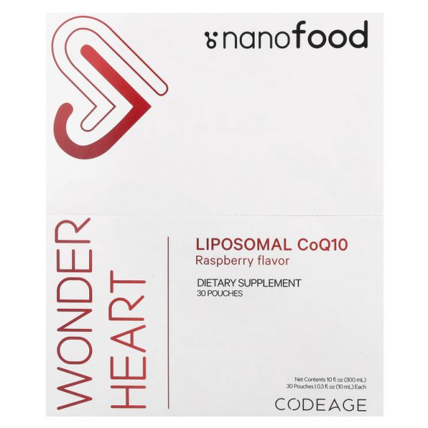 Codeage, Nanofood, Wonder Heart, липосомальный коэнзим Q10, малина, 30 пакетиков по 10 мл (0,3 жидк. унц.)