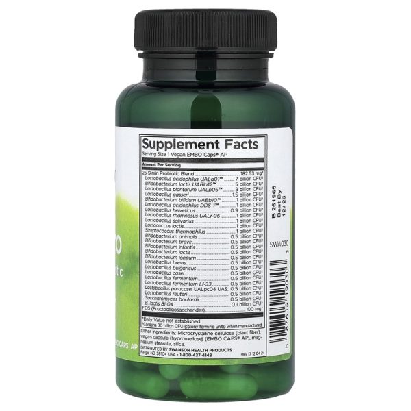 Swanson, Epic Pro, пробиотик из 25 штаммов, 30 млрд КОЕ, 30 веганских капсул Embo Caps® AP