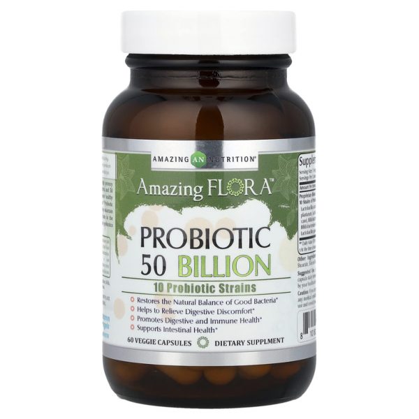 Amazing Nutrition, Amazing Flora ™, пробиотик, 50 миллиардов, 60 растительных капсул