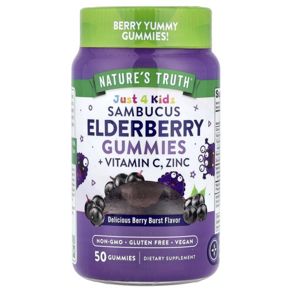 Nature's Truth, Just 4 Kidz, жевательные мармеладки из бузины и витамина C, цинк, вкусные ягоды, 50 жевательных таблеток