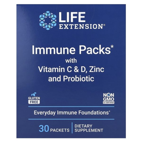Life Extension, Иммунные пакеты с витаминами C и D, цинком и пробиотиком, 30 пакетиков
