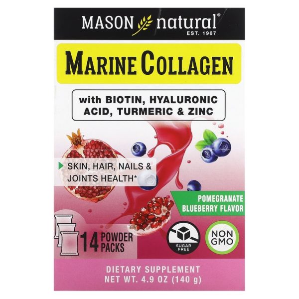 Mason Natural, Морской коллаген с биотином, гиалуроновая кислота, куркума и цинк, гранат и голубика, 14 капсул по 10 г (0,35 унции) (Товар снят с продажи)