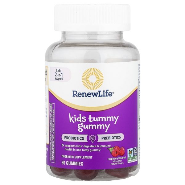 Renew Life, Kids Tummy Gummy, Prebiotics and Probiotics, Raspberry, 30 Gummies
