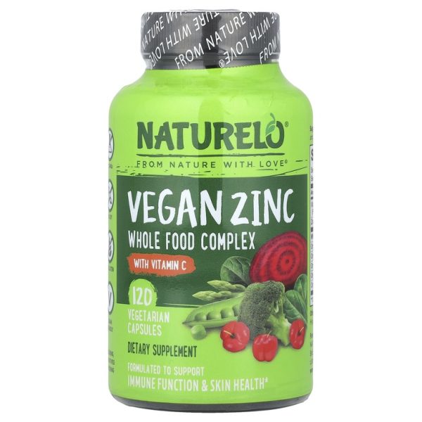 NATURELO, веганский цинк с витамином C, 120 вегетарианских капсул