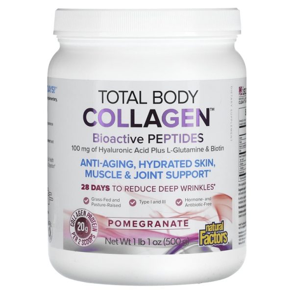 Natural Factors, Total Body Collagen, биоактивные пептиды, гранат, 500 г (1 фунт 1 унция)