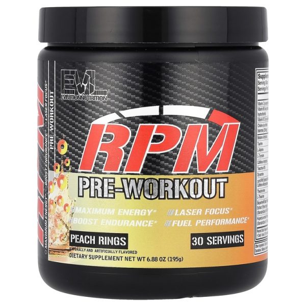 EVLution Nutrition, RPM, перед тренировкой, персиковые кольца, 195 г (6,88 унции)