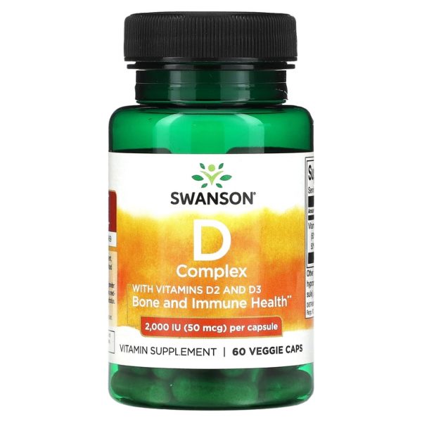 Swanson, Комплекс D с витаминами D2 и D3, 50 мкг (2000 МЕ), 60 растительных капсул