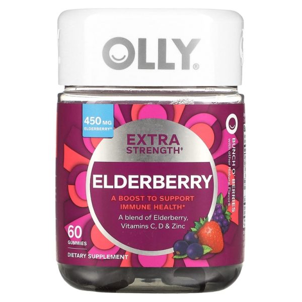OLLY, бузина, повышенная сила действия, со вкусом ягод, 450 мг, 60 жевательных мармеладок (225 мг в 1 жевательной мармеладке)
