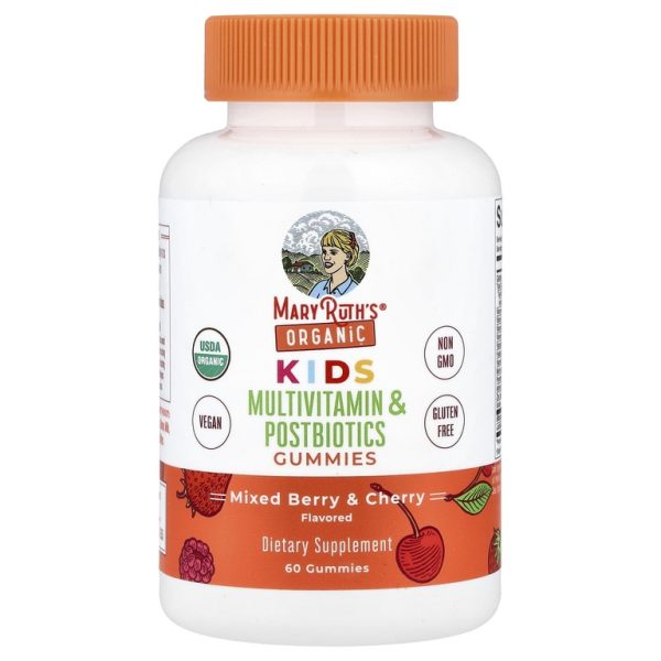 MaryRuth's, Organic, для детей, мультивитамины и жевательные таблетки от постбиотиков, смесь ягод и вишни, 60 жевательных таблеток