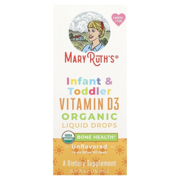 MaryRuth's, Органические жидкие капли с витамином D3 для младенцев и малышей, от 6 месяцев до 3 лет, без добавок, 15 мл (0,5 жидк. унц.)