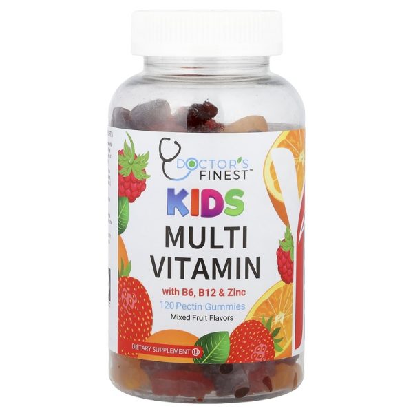 Doctor's Finest, мультивитаминный комплекс для детей с витаминами B6, B12 и цинком, фруктовое ассорти, 120 жевательных таблеток с пектином
