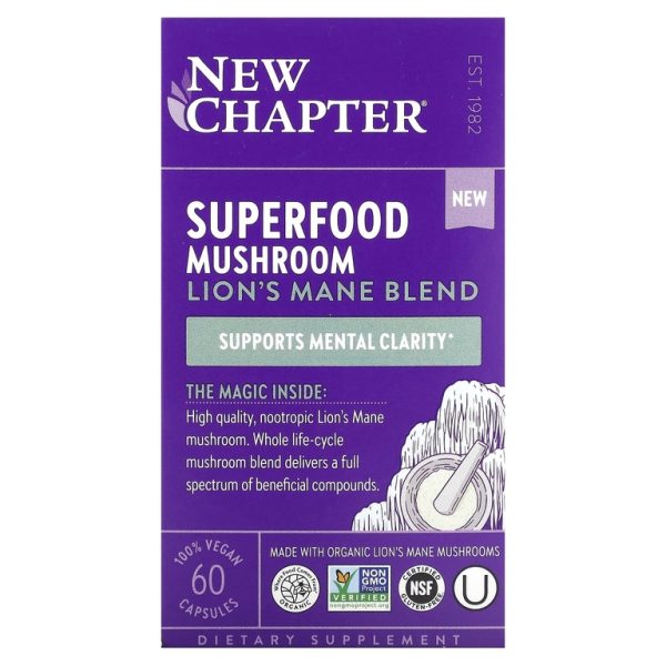 New Chapter, Superfood Mushroom, смесь львиной гривы, 60 веганских капсул (Товар снят с продажи)