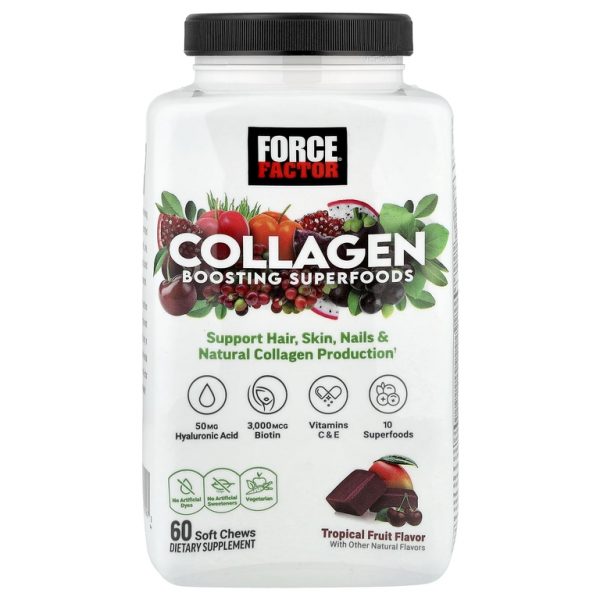 Force Factor, Суперпродукты для повышения уровня коллагена, тропические фрукты, 60 жевательных таблеток