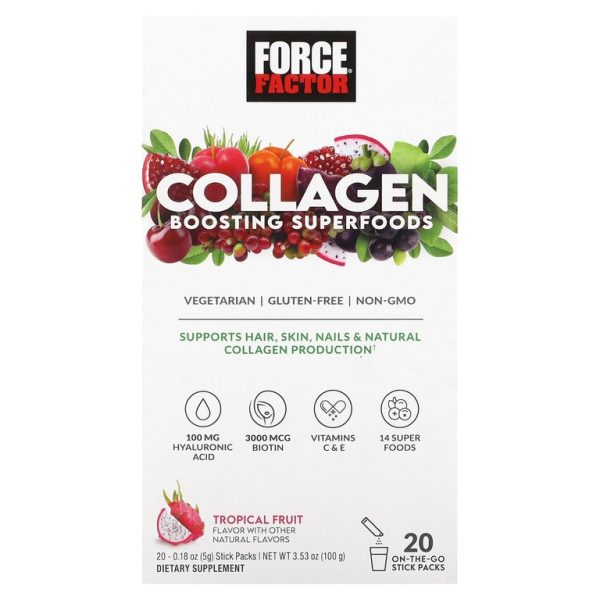 Force Factor, Суперфуды для повышения уровня коллагена, тропические фрукты, 20 пакетиков по 5 г (0,18 унции)