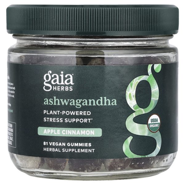 Gaia Herbs, Ашваганда, жевательные мармеладки, яблоко и корица, 81 веганская жевательная мармеладка