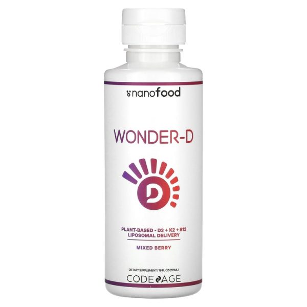 Codeage, Nanofood, Wonder-D, на растительной основе, витамин D3, K2 и B12, липосомальная технология доставки, ягодное ассорти, 225 мл (7,6 жидк. унции)