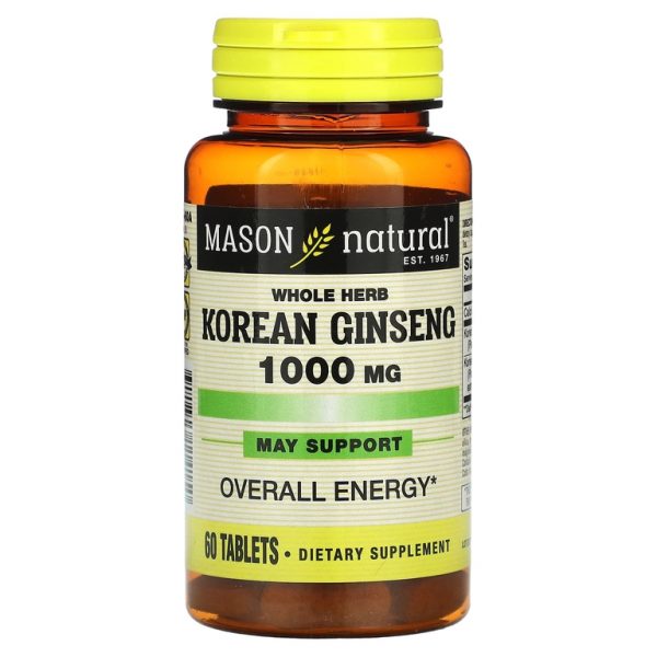 Mason Natural, Корейский женьшень, цельные травы, 60 таблеток