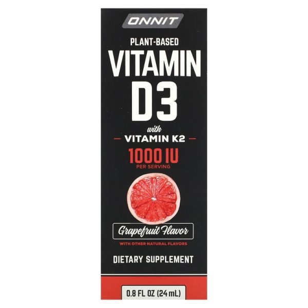 Onnit, Витамин D3 на растительной основе с витамином K2, грейпфрут, 1000 МЕ, 24 мл (0,8 жидк. унц.)