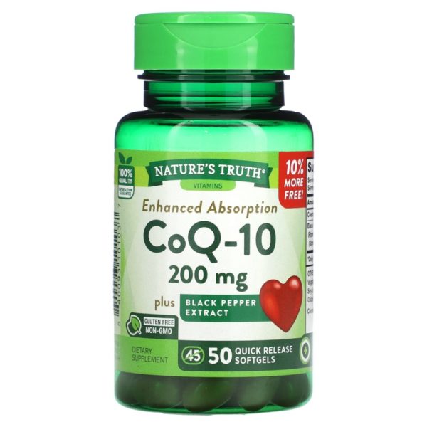 Nature's Truth, CoQ-10 плюс экстракт черного перца, улучшенное усвоение, 200 мг, 50 капсул быстрого высвобождения