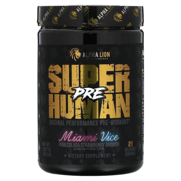 ALPHA LION, SuperHuman Pre, Miami Vice, пина-колада и клубничный дайкири, 342,3 г (12,07 унции) (Товар снят с продажи)