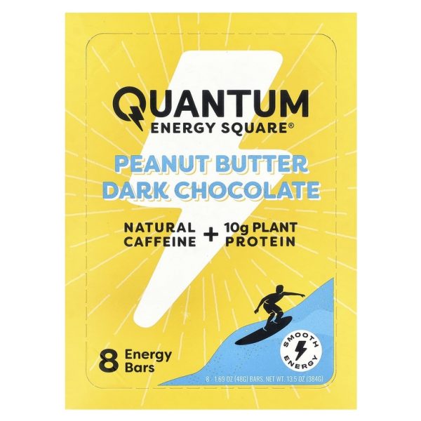 Quantum Energy Square, тёмный шоколад с арахисовой пастой, 8 энергетических батончиков по 48 г (1,69 унции)