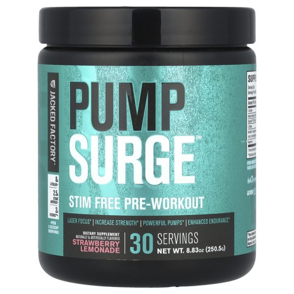 Jacked Factory, Pump Surge ™, без стимуляторов перед тренировкой, клубничный лимонад, 250,5 г (8,83 унции)