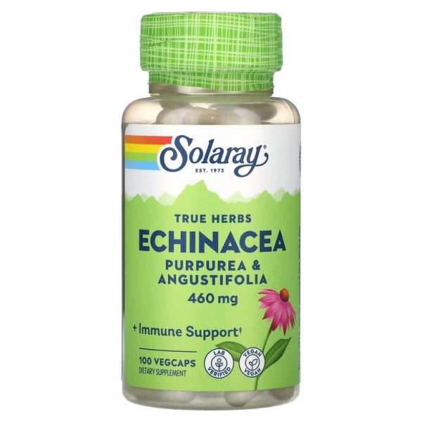 Solaray, True Herbs, эхинацея, пурпурная и узколистная, 100 растительных капсул