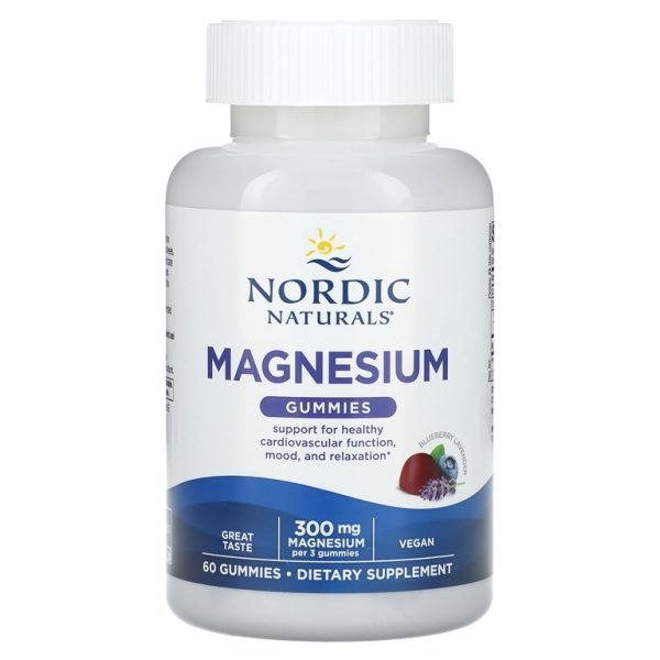 Nordic Naturals, Жевательные мармеладки с магнием, голубика и лаванда, 60 жевательных мармеладок (100 мг в 1 жевательной мармеладке)