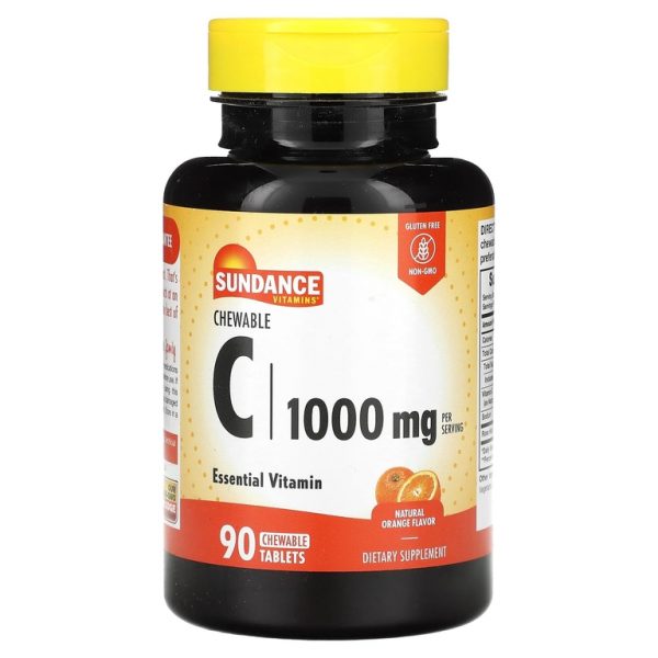 Sundance Vitamins, жевательный витамин C, натуральный апельсин, 1000 мг, 90 жевательных таблеток (500 мг в 1 таблетке)