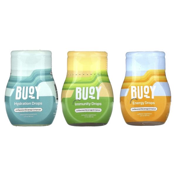 Buoy Hydration, Ежедневный оздоровительный набор капель, без добавок, 3 шт. В упаковке, 60 мл (2 жидк. унц.)