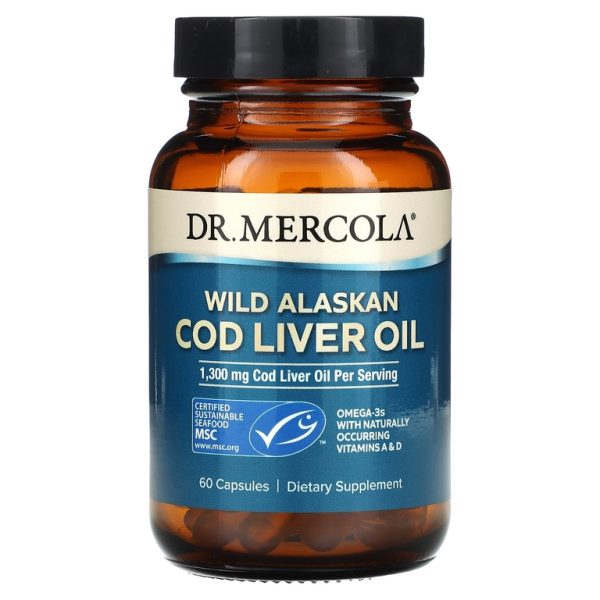 Dr. Mercola, жир печени дикой аляскинской трески, 60 капсул (650 мг в 1 капсуле)