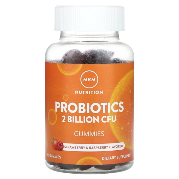 MRM Nutrition, жевательные таблетки с пробиотиками, со вкусом клубники и малины, 60 жевательных таблеток (1 млрд КОЕ в одной жевательной таблетке)