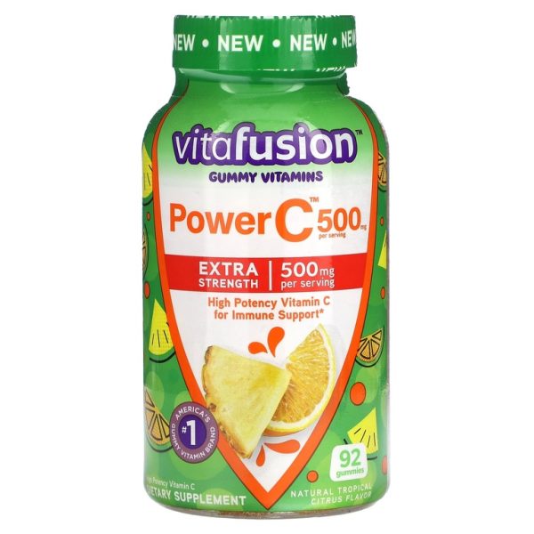 VitaFusion, Жевательные витамины, жевательные мармеладки Power C, усиленная сила действия, тропические цитрусовые, 92 жевательные мармеладки (125 мг в каждой жевательной таблетке)