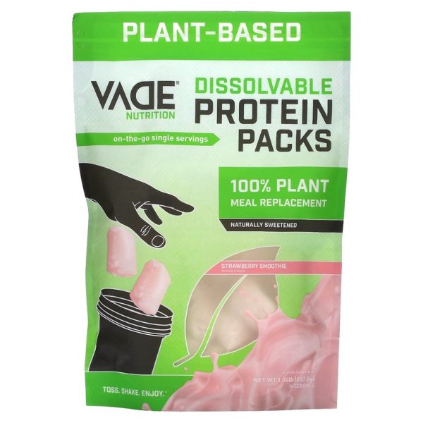 Vade Nutrition, Пакетики с растворимым белком, 100% заменитель растительной пищи, клубничный смузи, 607,6 г (1,34 фунта) (Товар снят с продажи)