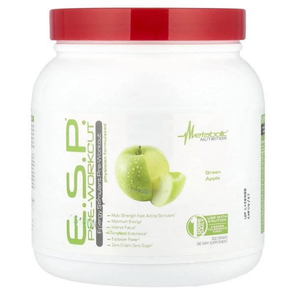 Metabolic Nutrition, ESP® Pre-Workout, зеленое яблоко, 300 г