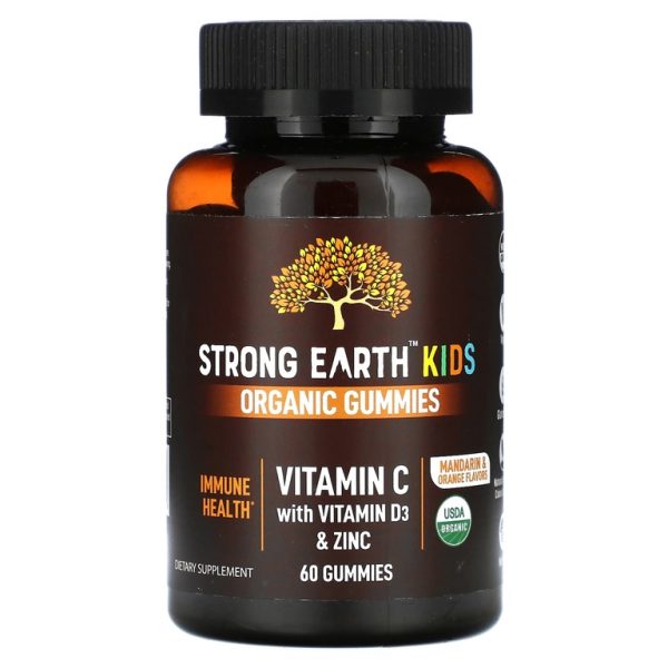 YumVs, Органические жевательные мармеладки Strong Earth Kids, витамин C с витамином D3 и цинком, мандарин и апельсин, 60 жевательных мармеладок