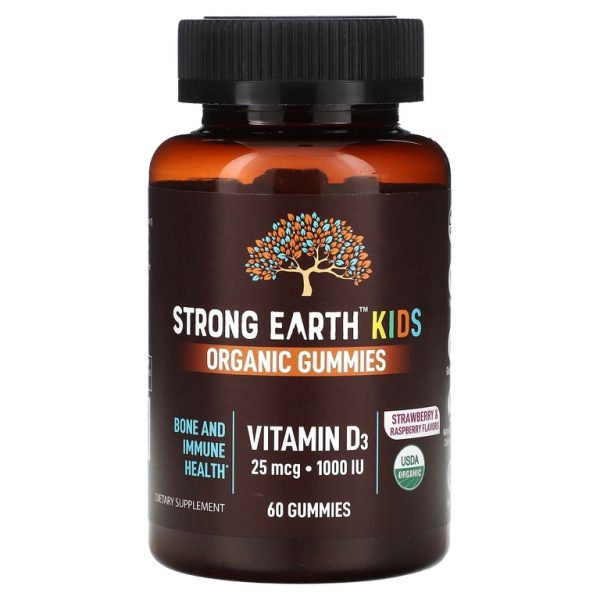 YumVs, Strong Earth Kids Organic Gummies, Vitamin D3, Strawberry & Raspberry, 25 mcg (1,000 IU), 60 Gummies (Товар снят с продажи)