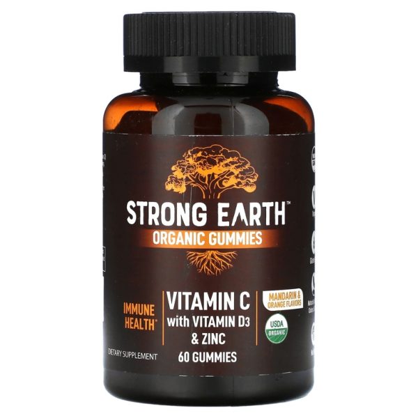 YumVs, Органические жевательные мармеладки Strong Earth, витамин C с витамином D3 и цинком, мандарин и апельсин, 60 жевательных мармеладок (Товар снят с продажи)