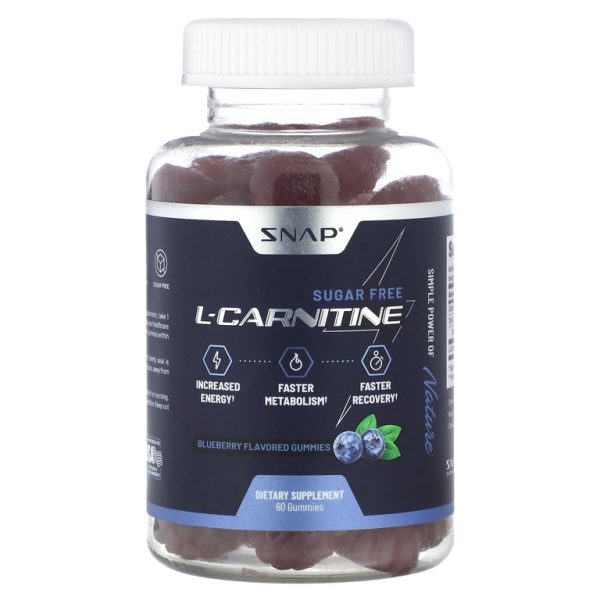 Snap Supplements, L-карнитин, жевательные таблетки, со вкусом голубики, без сахара, 60 жевательных таблеток (250 мг в 1 жевательной таблетке)