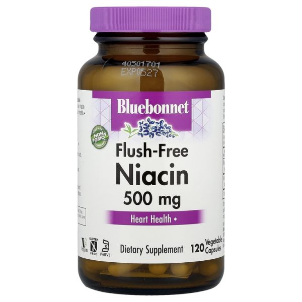 Bluebonnet Nutrition, Ниацин, не вызывающий смывания, 500 мг, 120 растительных капсул