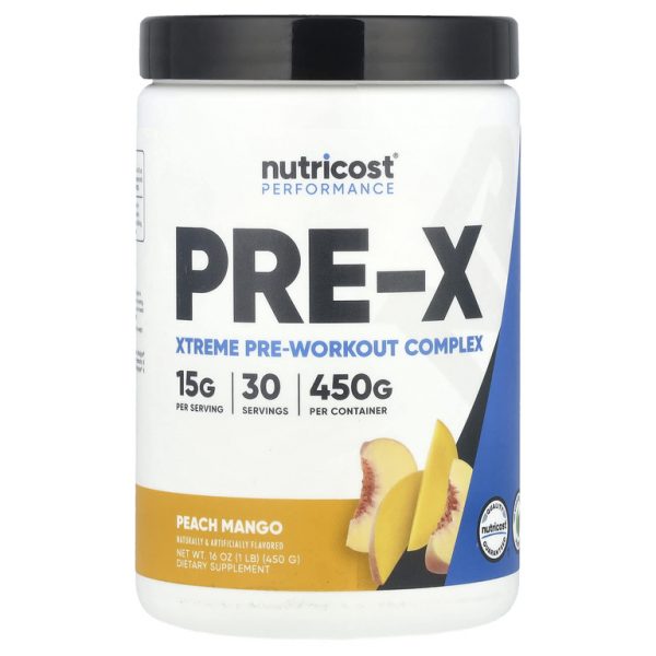 Nutricost, Performance, Pre-X, предтренировочный комплекс Xtreme, персик и манго, 450 г (1 фунт)