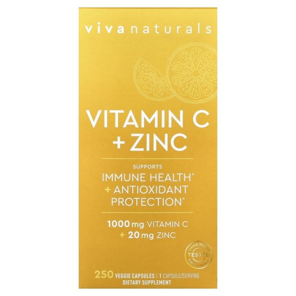 Viva Naturals, Витамин C + цинк, 250 растительных капсул