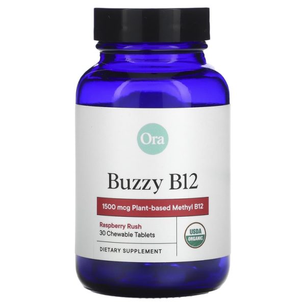 Ora, Buzzy B12, малина, 1500 мкг, 30 жевательных таблеток