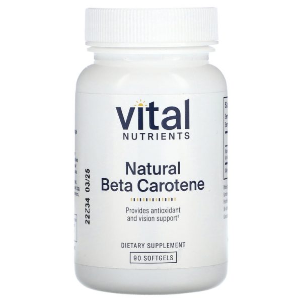 Vital Nutrients, Натуральный бета-каротин, 90 мягких таблеток (7500 мкг RAE в одной капсуле)